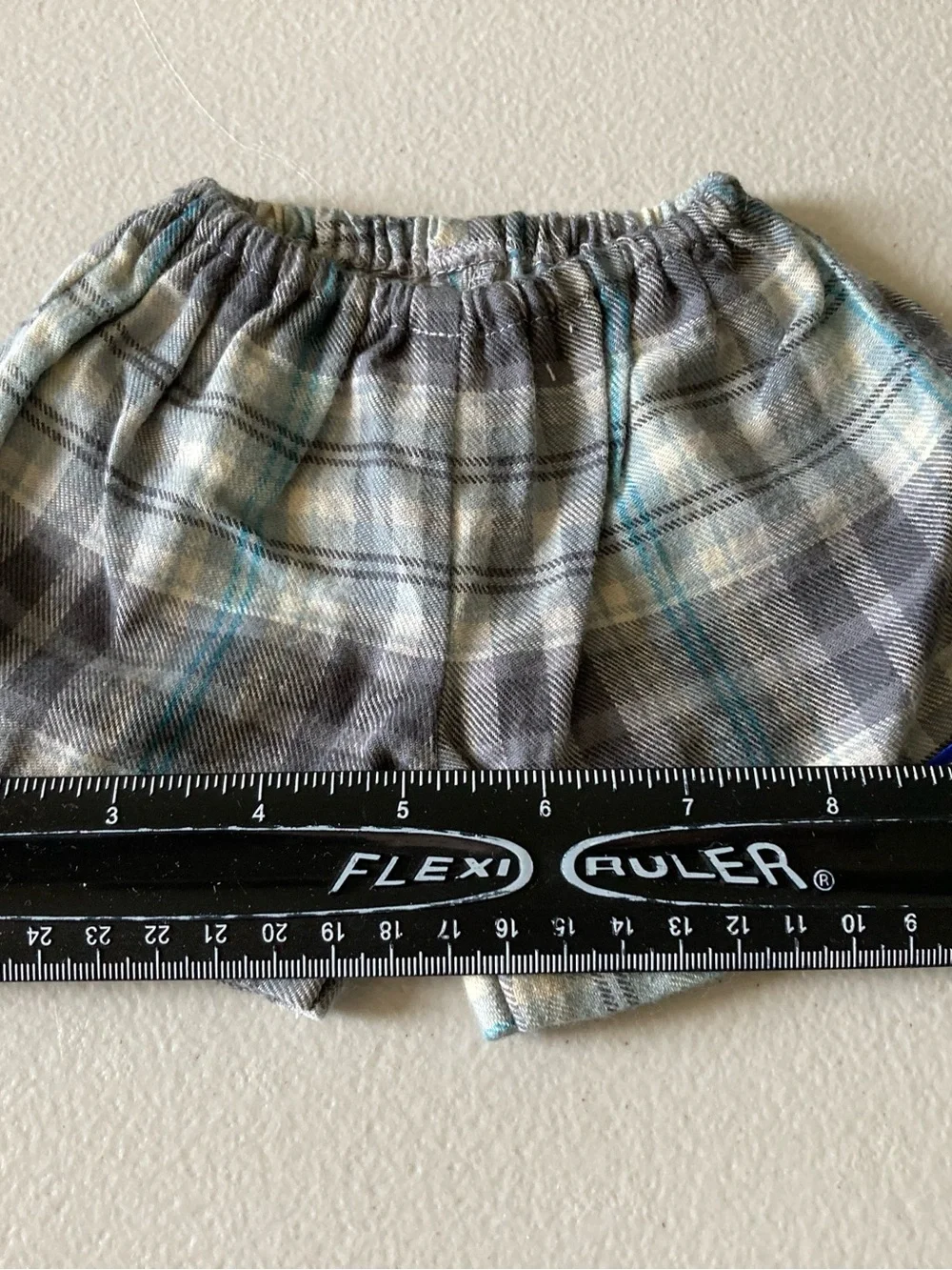 Stuff A Friend Teddy Bear Casual Plaid Shirt & Shorts Outfit Set Gray Blue